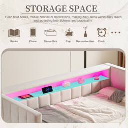 Direct Wicker Multifunctional Pull-out Sofa Bed with USB-Type-C port, LED lighting in Beige - Size: Single - thumbnail 6