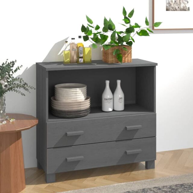 Berkfield Home Sideboard HAMAR Dark Grey 85x35x80 cm Solid Wood Pine - Size: 85 x 35 x 80 cm - image 1