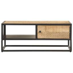 Berkfield Home Coffee Table with Carved Door 90x55x36 cm Rough Mango Wood in Brown - Size: 90 x 55 x 36 cm - thumbnail 1