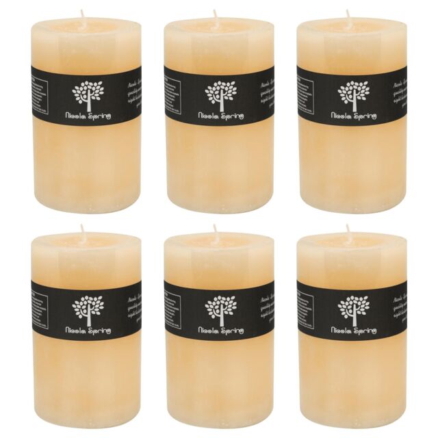 Nicola Spring Round Vanilla Pillar Candles - 110 Hours - Cream - Pack of 6 in Beige - image 1