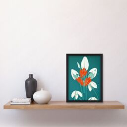 Artery8 Abstract Snowdrops Red Flowers on Teal Retro Mid Century Style Artwork Framed Wall Art Print A4 in Black - thumbnail 2