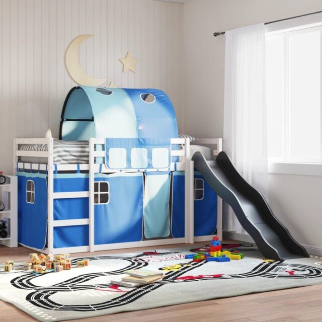 Berkfield Home Bunk Bed without Mattress with Slide & Curtains Blue 90x200 cm - image 1