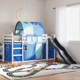Berkfield Home Bunk Bed without Mattress with Slide & Curtains Blue 90x200 cm