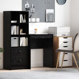 Berkfield Home Writing Desk Black oak Engineered wood 60 x 40 x 76 cm - thumbnail 1