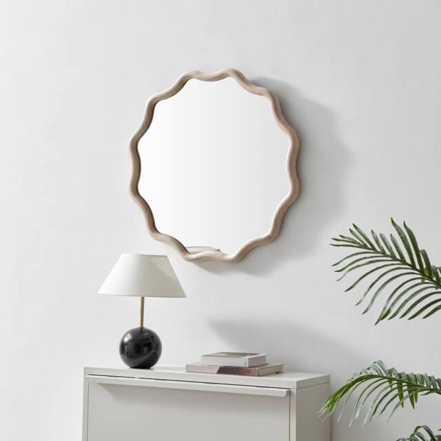 FurnitureboxUK Damaris Wood Full Length 150x50cm Wavy Rectangle Wall Mirror in Brown - Size: 150x50 cm - image 1