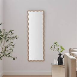 FurnitureboxUK Damaris Wood Full Length 150x50cm Wavy Rectangle Wall Mirror in Brown - Size: 150x50 cm - thumbnail 2