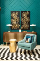 Orsina Large Gold Drum Side Table With White Marble Top, Asymmetric Hourglass Design Nesting Table, Decorative Table - thumbnail 3