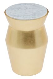 Orsina Large Gold Drum Side Table With White Marble Top, Asymmetric Hourglass Design Nesting Table, Decorative Table - thumbnail 4
