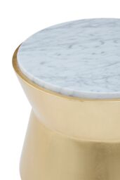 Orsina Large Gold Drum Side Table With White Marble Top, Asymmetric Hourglass Design Nesting Table, Decorative Table - thumbnail 5