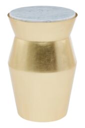 Orsina Large Gold Drum Side Table With White Marble Top, Asymmetric Hourglass Design Nesting Table, Decorative Table - thumbnail 1