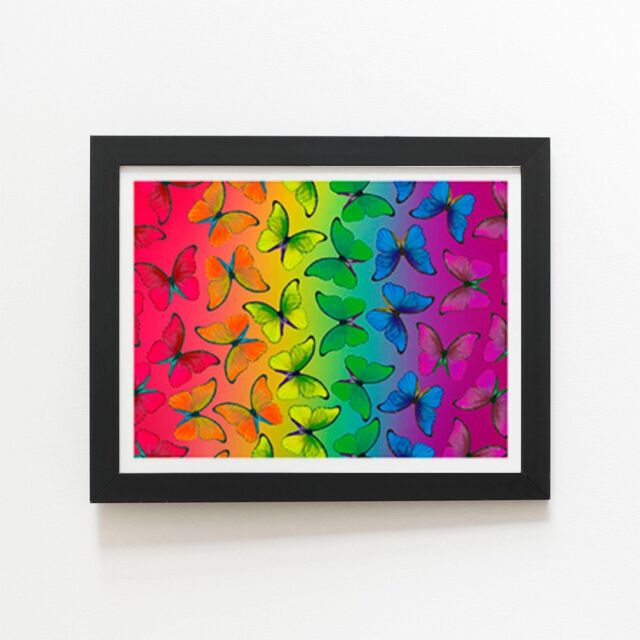 "Warren Reed - Designer Multicoloured Butterfly Pattern Framed Art Print in Black - Size: W8"" x H10""" - image 1