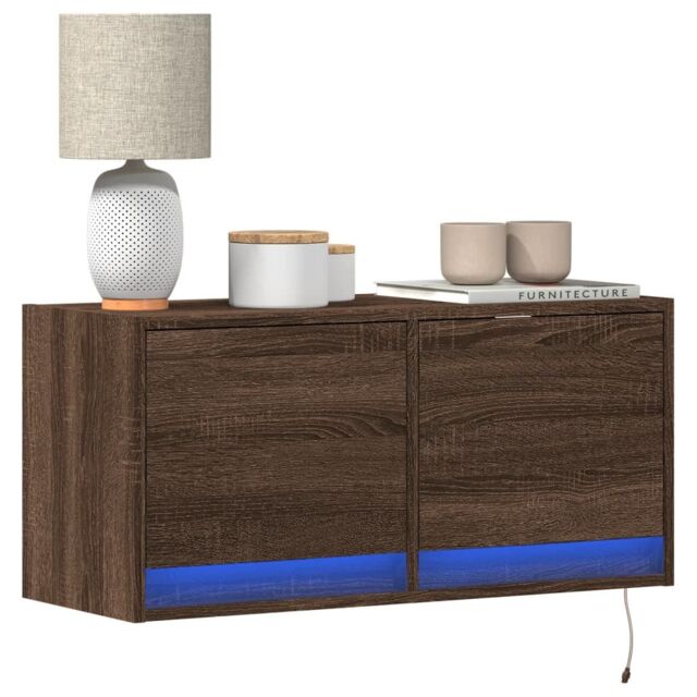 Berkfield Home TV Wall Cabinet with LED Lights Brown Oak 80x31x35 cm - Size: 80 x 31 x 35 cm - image 1