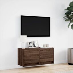 Berkfield Home TV Wall Cabinet with LED Lights Brown Oak 80x31x35 cm - Size: 80 x 31 x 35 cm - thumbnail 4