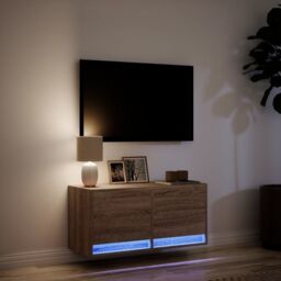 Berkfield Home TV Wall Cabinet with LED Lights Brown Oak 80x31x35 cm - Size: 80 x 31 x 35 cm - thumbnail 5