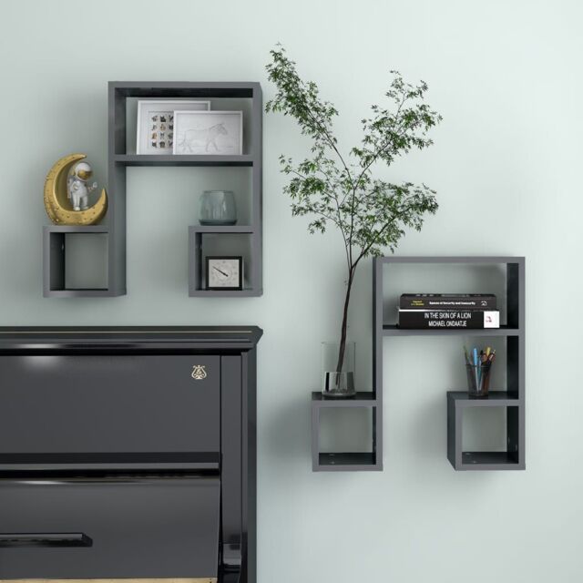 Berkfield Home Wall Shelf 2 pcs High Gloss Grey 50x15x50 cm Engineered Wood - Size: 50 x 15 x 50 cm - image 1