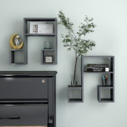 Berkfield Home Wall Shelf 2 pcs High Gloss Grey 50x15x50 cm Engineered Wood - Size: 50 x 15 x 50 cm - thumbnail 1