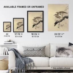 Artery8 Hawk Bird of Prey on Tree Branch Retro Japan Framed Wall Art Print Koson in Beige - Size: A4 - thumbnail 3