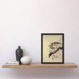 Artery8 Hawk Bird of Prey on Tree Branch Retro Japan Framed Wall Art Print Koson in Beige - Size: A4 - thumbnail 4