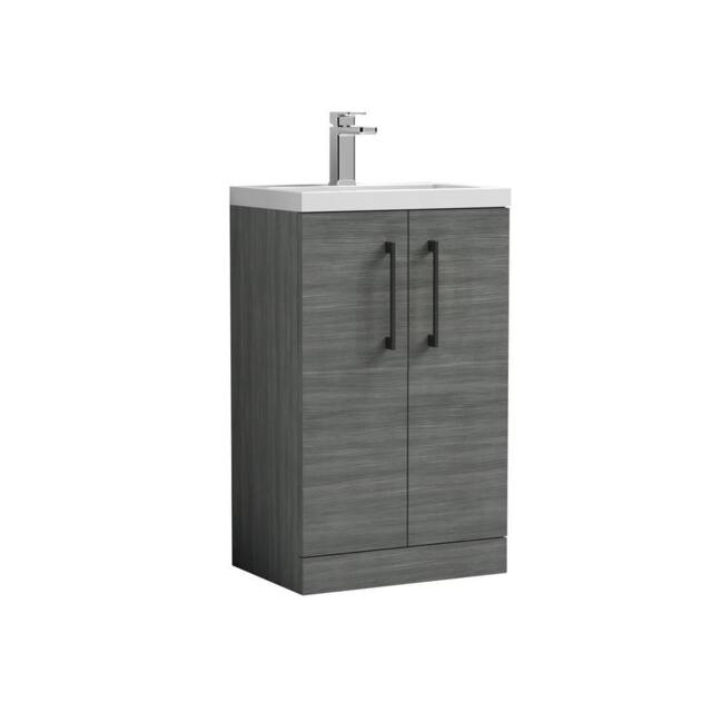 Balterley Bathroom Vanity Basin Unit, Black Handles, 500mm, Wood Grey - image 1