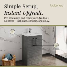Balterley Bathroom Vanity Basin Unit, Black Handles, 500mm, Wood Grey - thumbnail 4