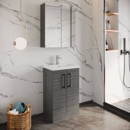 Balterley Bathroom Vanity Basin Unit, Black Handles, 500mm, Wood Grey - thumbnail 3