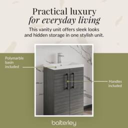 Balterley Bathroom Vanity Basin Unit, Black Handles, 500mm, Wood Grey - thumbnail 7