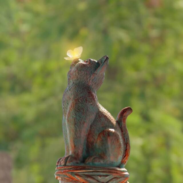 Marco Paul Solar Garden Cat Ornament with Butterfly in Bronze - image 1