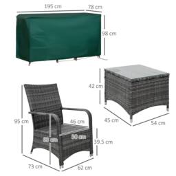 OUTSUNNY Rattan 3PCs Chair Table Bistro Set Patio Set w/ Steel Frame in Grey - thumbnail 3