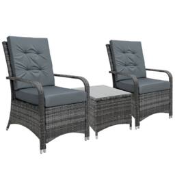 OUTSUNNY Rattan 3PCs Chair Table Bistro Set Patio Set w/ Steel Frame in Grey - thumbnail 2
