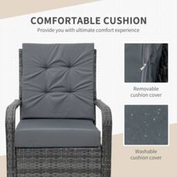 OUTSUNNY Rattan 3PCs Chair Table Bistro Set Patio Set w/ Steel Frame in Grey - thumbnail 4