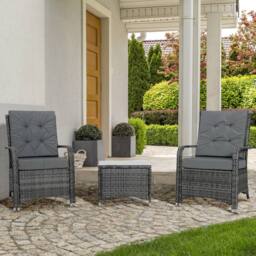 OUTSUNNY Rattan 3PCs Chair Table Bistro Set Patio Set w/ Steel Frame in Grey - thumbnail 1