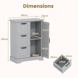 Costway Floor Cabinet Farmhouse Accent Cabinet w/Barn Door & 3 Storage Drawers in Grey - thumbnail 2