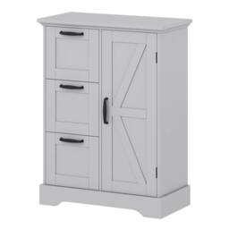 Costway Floor Cabinet Farmhouse Accent Cabinet w/Barn Door & 3 Storage Drawers in Grey - thumbnail 9