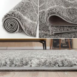 THE RUGS Moroccan Soft Shaggy Rugs & Runners Grey & Ivory Living Room - Size: 140 cm x 200 cm - thumbnail 4