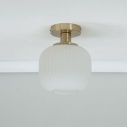 ValueLights Calpe Opal Frosted Glass Shade Flush Gold Stem Ceiling Light with LED Bulb - thumbnail 4