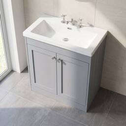 Balterley 800mm Floor Standing 2 Door Unit with Basin 3 Tap Hole - Satin Grey - thumbnail 3