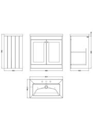 Balterley 800mm Floor Standing 2 Door Unit with Basin 3 Tap Hole - Satin Grey - thumbnail 5