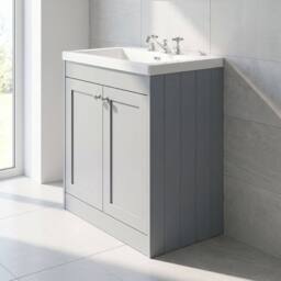 Balterley 800mm Floor Standing 2 Door Unit with Basin 3 Tap Hole - Satin Grey - thumbnail 4