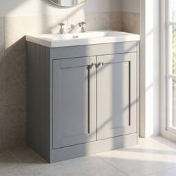 Balterley 800mm Floor Standing 2 Door Unit with Basin 3 Tap Hole - Satin Grey - thumbnail 6