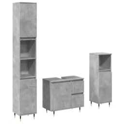 Berkfield Home 3 Piece Bathroom Furniture Set Concrete Grey Engineered Wood - thumbnail 2
