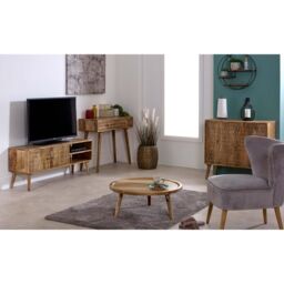 IH Design Ryley Light Mango Wood Round Low Coffee Table in Natural - thumbnail 4