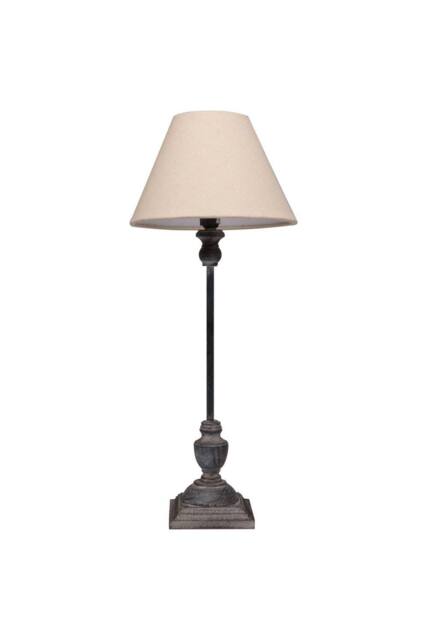 KDMD Incia Stem Table Lamp - Handcrafted Grey-Washed Wood & Linen Shade in Grey - image 1
