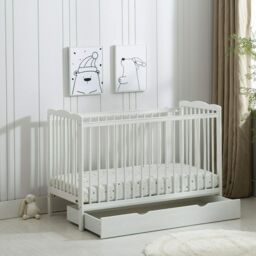 MCC Direct CozyCubs Wooden Baby Cot Bed Crib With Mattress & Drawer Brooklyn in White - Size: 1 Pack - thumbnail 1