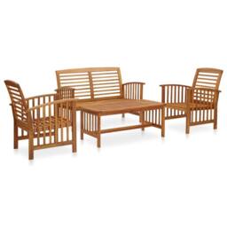 Berkfield Home 4 Piece Garden Lounge Set Solid Acacia Wood in Brown - thumbnail 1