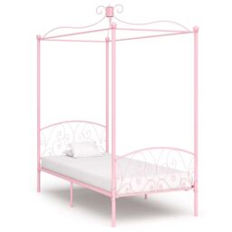 Berkfield Home Canopy Bed Frame Pink Metal 100x200 cm - thumbnail 1