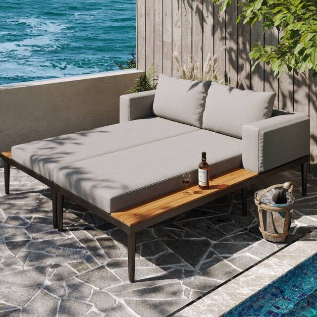 Matteo Modular Outdoor Double Chaise Lounge, Waterproof Cushions in Grey - image 1
