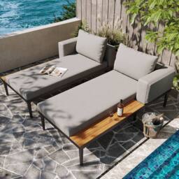 Matteo Modular Outdoor Double Chaise Lounge, Waterproof Cushions in Grey - thumbnail 2