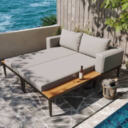 Matteo Modular Outdoor Double Chaise Lounge, Waterproof Cushions in Grey - thumbnail 3