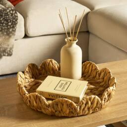 OHS Scallop Seagrass Tray Woven Water Hyacinth Decorative Organiser in Natural