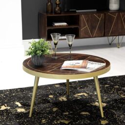 IH Design Jusleen Solid Mango Wood Round Coffee Table in Brown - thumbnail 1